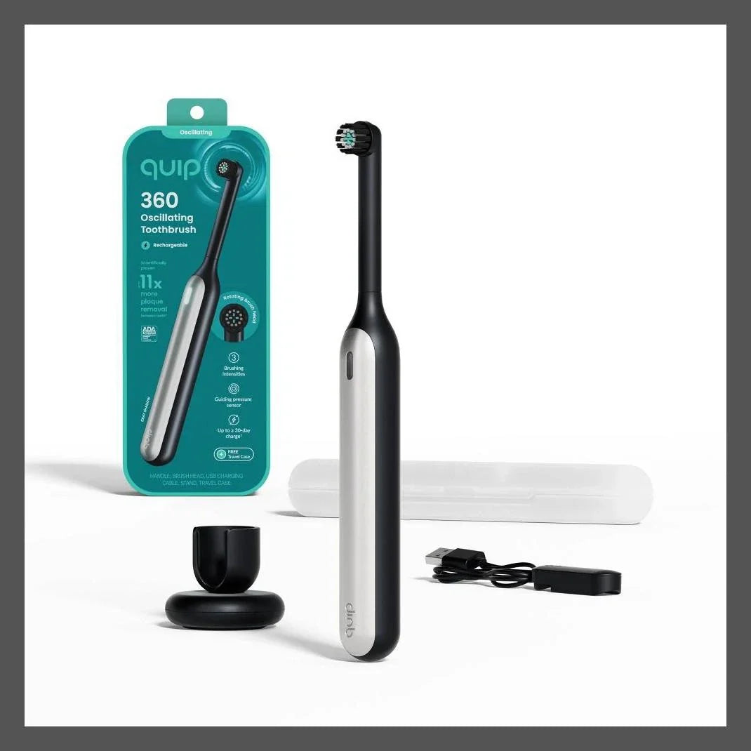quip 360 Oscillating Rechargeable Electric Toothbrush Travel Case Black/Silver