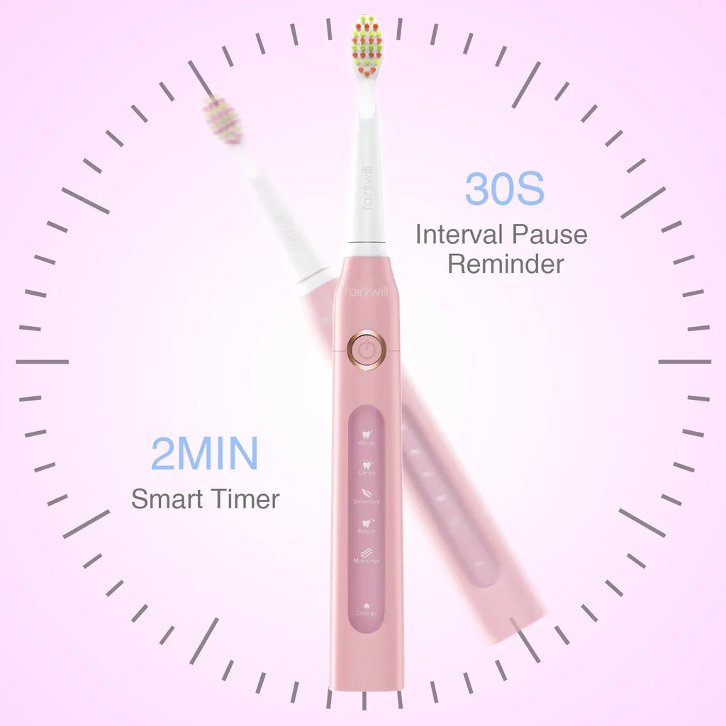 Fairywill Sonic Electric Toothbrush USB Rechargeable with 8 Brush Heads 5 Modes